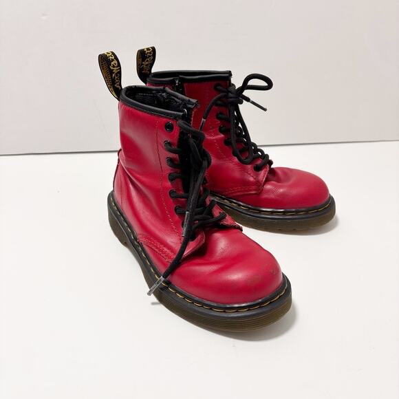 Dr. Martens 1460 Little Kid Sz 13 Red Combat Style Leather Boot Side Zipper - Picture 1 of 10